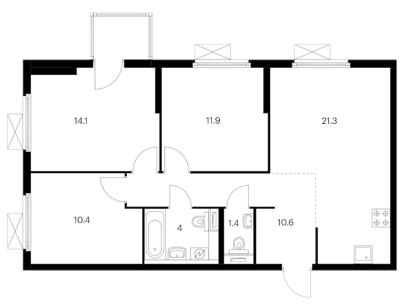 3-комнатная квартира 74.2 м², 5/11 эт., ЖК «Витебский парк»